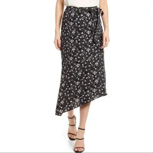 Chelsea28 Asymmetrical Faux Wrap Daisy Print  Midi Skirt